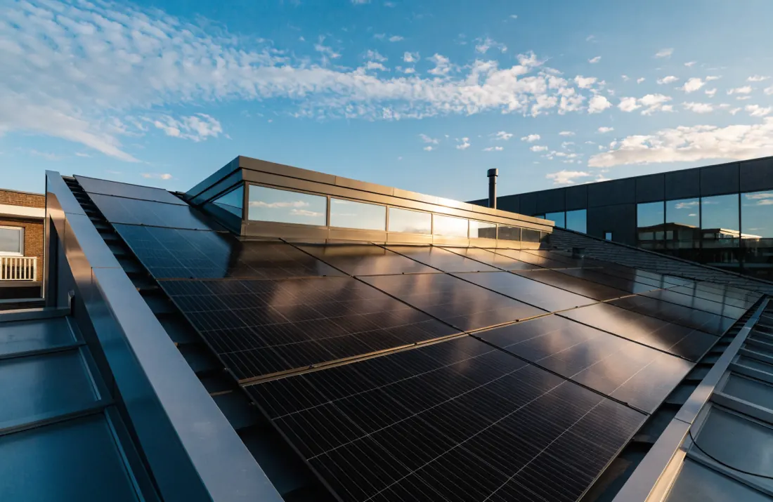 Zonnepanelen op een modern Nederlands dak